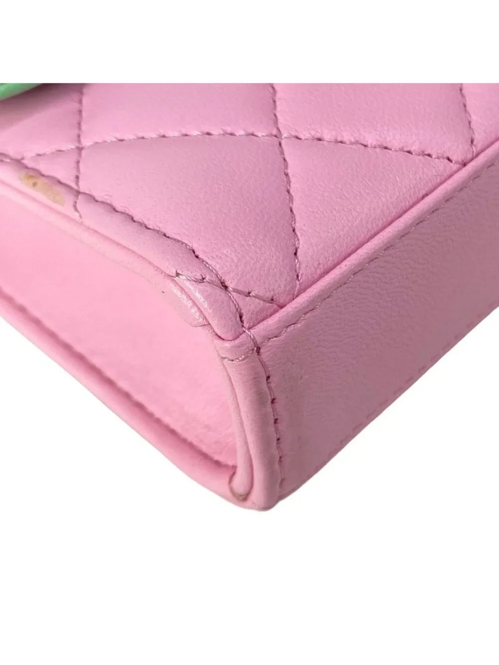 Chanel Shoulder Bag Quilted Chain Clutch Pink Light Green Lambskin